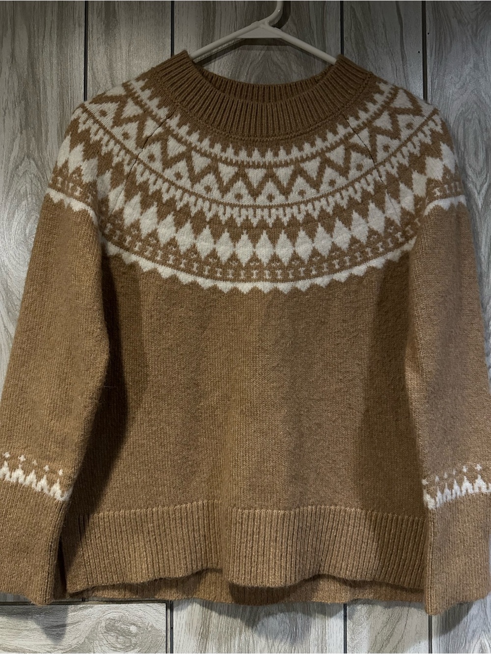 Talbots Camel and White Fair Isle Crewneck Sweater - Picture 2 of 4